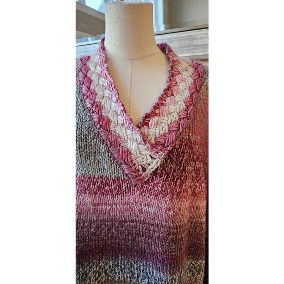 Noelle Simply Oversized Cable Knit V-Neck Sweater Women Sz L/XL Colorblock Multi - Picture 2 of 6